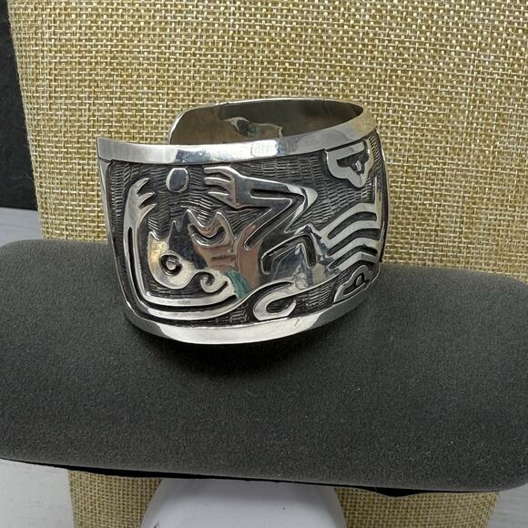 Vintage Heavy Mexico 925 Sterling Silver Monkey Tribal Cuff Bracelet 72 Grams - Picture 3 of 15